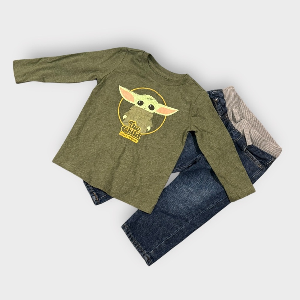 Star Wars “The Child” Long Sleeve Tee & Pull-On Jeans Outfit | 18M Baby Yoda Set
